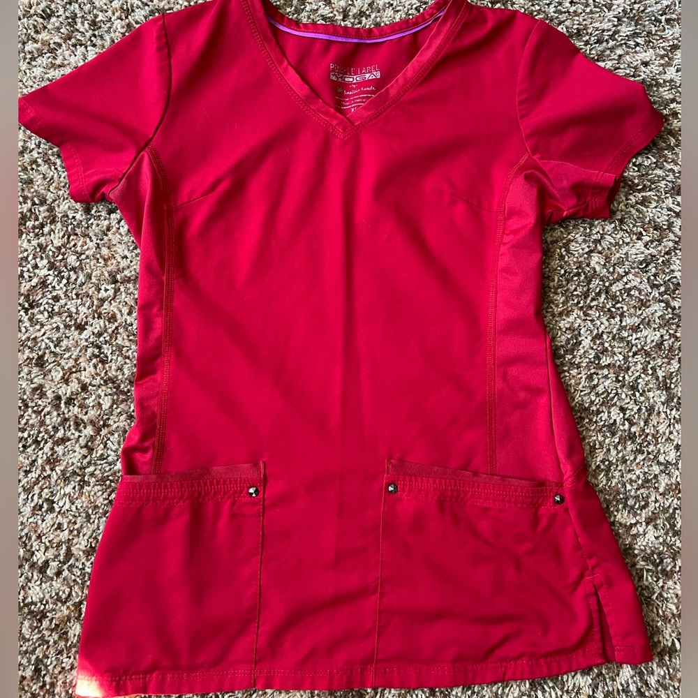 Red Purple Label Yoga Healing Hands Scrub Top